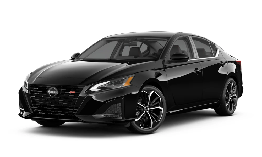 2026 Nissan Altima in Super Black, full vehicle front three-quarter view facing left
